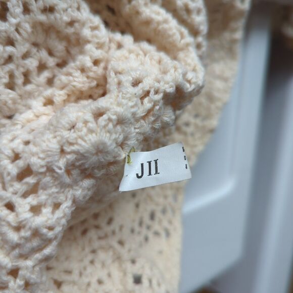 Vintage Esprit Crochet Sweater Medium Cream Open Knit Boho Chic Scalloped Hem - Picture 6 of 6